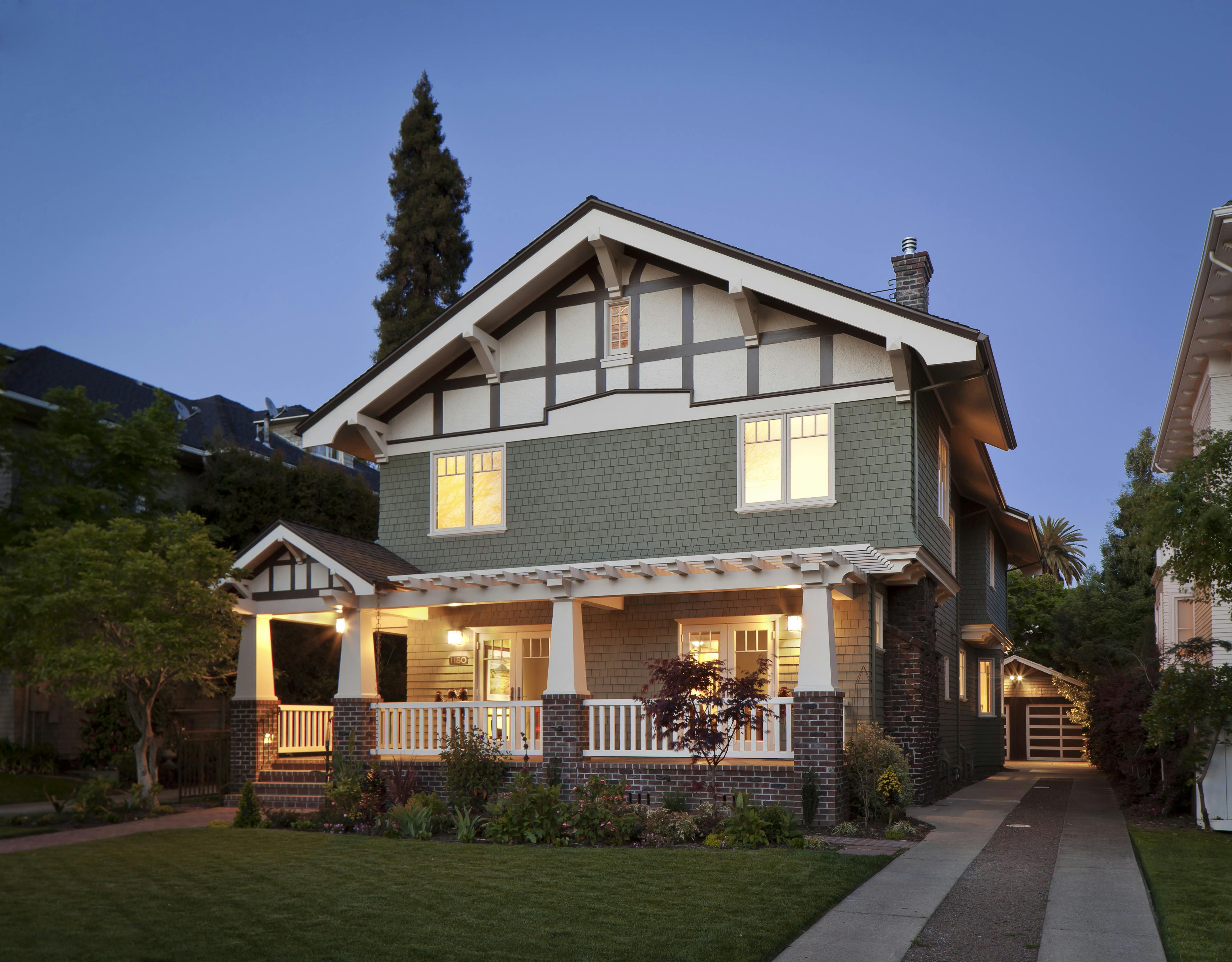 A new front porch and terrace with French doors were added to create a warm, wel