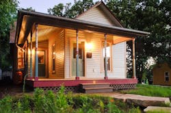 Street view of remodeled Victorian bungalow. Street view of remodeled Victorian bungalow.