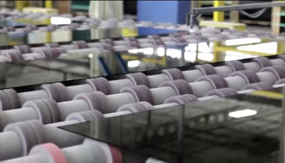 float glass on manufacturing line in window manufacturing