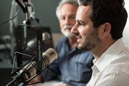 Jared Mellick in the studio for call-in radio show In The House