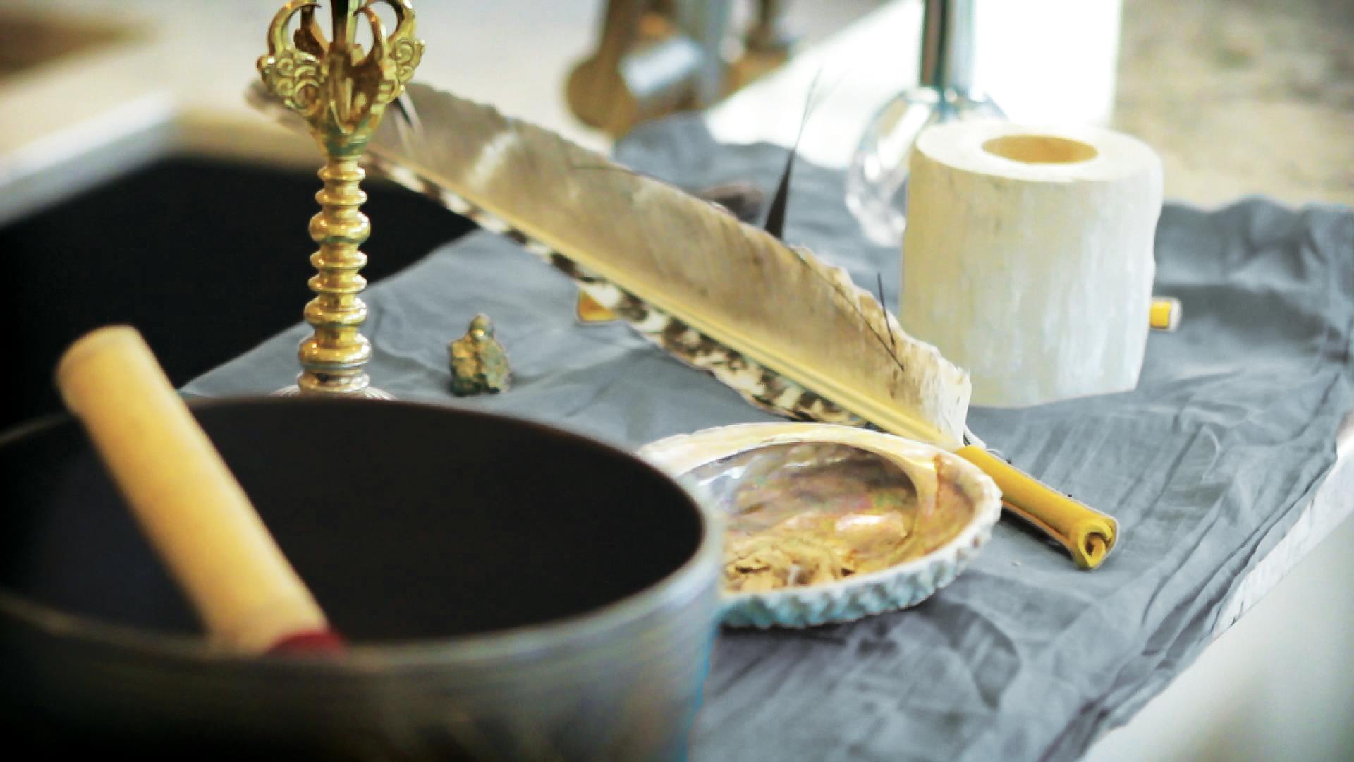 Space clearing tools that Mina Fies uses at Synergy Design & Construction