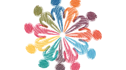 Crayon drawing of schematic human figures in a circle