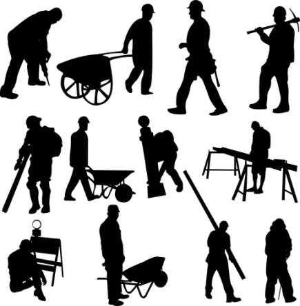 Silhouettes of construction workers