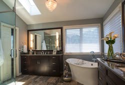 Outdated 1980s-style bathroom after remodel Outdated 1980s-style bathroom after remodel