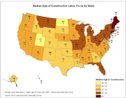 Map of U.S. construction workforce by age Map of U.S. construction workforce by age