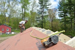 Carpenter ben bogie sheathing the Model ReModel project's roof Carpenter ben bogie sheathing the Model ReModel project's roof