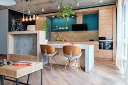 wood kitchen with blue accents wood kitchen with blue accents