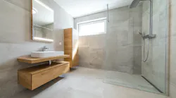 curbless shower with large format tiles