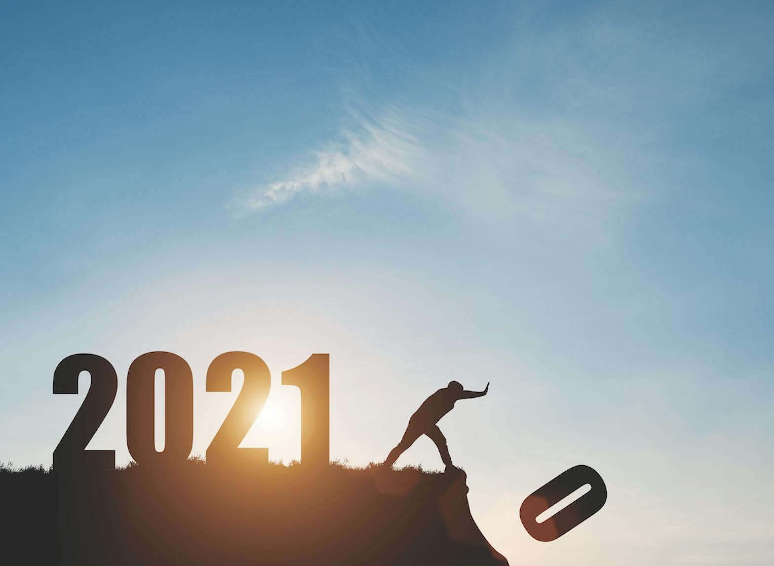 man pushing 2020 off a ledge