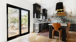 Interior of black patio door, off kitchen