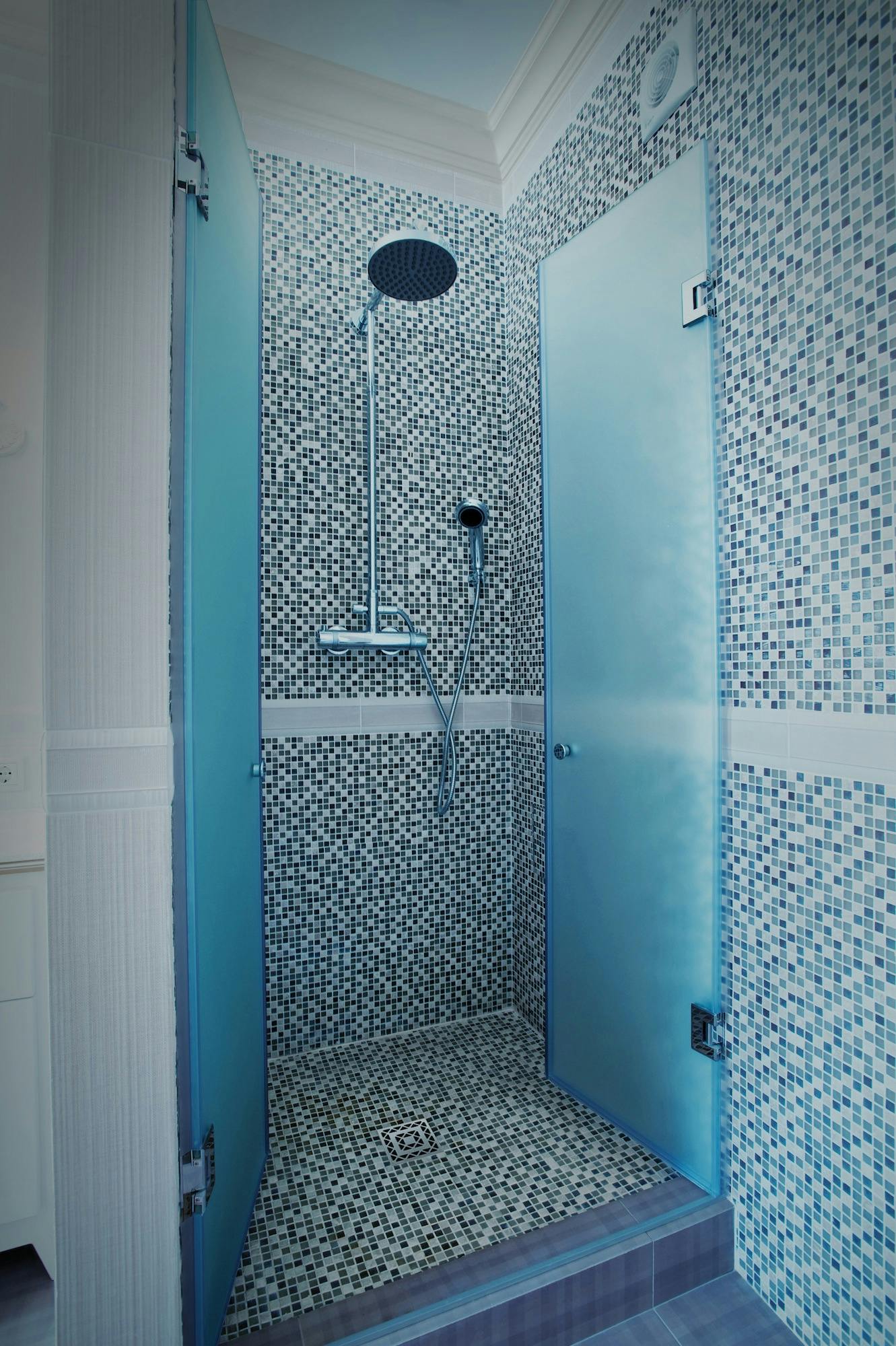 Durock Shower System Finished Blue Shower