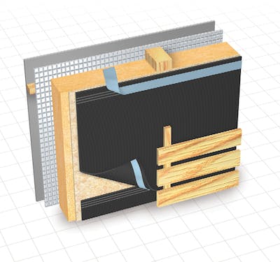 Cosella-Dorkin Delta-Fassade S water-resistive barrier is designed for use in cladding systems that have open joints of up to 2 inches wide.