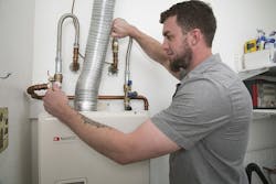 The new tankless technology allowed him to reuse the same water-supply, vent and gas lines The new tankless technology allowed him to reuse the same water-supply, vent and gas lines