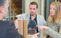 window sales rep showing product to homeowners window sales rep showing product to homeowners