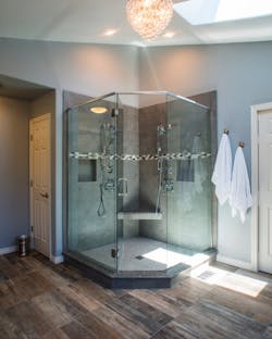 Shower in remodeled 1980s bathroom Shower in remodeled 1980s bathroom