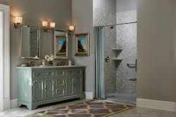 Pg Custom Barrier Free Champagne 12x12 Stone Teak Seat Bn Gray09 Pg Custom Barrier Free Champagne 12x12 Stone Teak Seat Bn Gray09