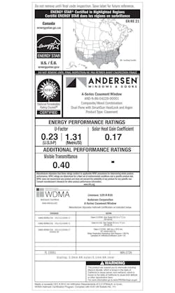 Andersen window label Andersen window label