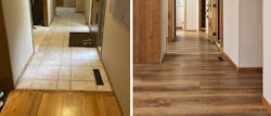 BEFORE/AFTER: Improving the access and maneuverability was integral to the remodel of this forever home. The project was initiated to ensure the wife's independence in case something happened to her husband. The hallways were widened, transitions were removed, and new luxury vinyl plank was installed throughout the main floor. BEFORE/AFTER: Improving the access and maneuverability was integral to the remodel of this forever home. The project was initiated to ensure the wife's independence in case something happened to her husband. The hallways were widened, transitions were removed, and new luxury vinyl plank was installed throughout the main floor.