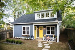 A petite private porch adds usable space to this 645-square-foot backyard cottage in Atlanta. The project was designed by ATL ADU Co. A petite private porch adds usable space to this 645-square-foot backyard cottage in Atlanta. The project was designed by ATL ADU Co.