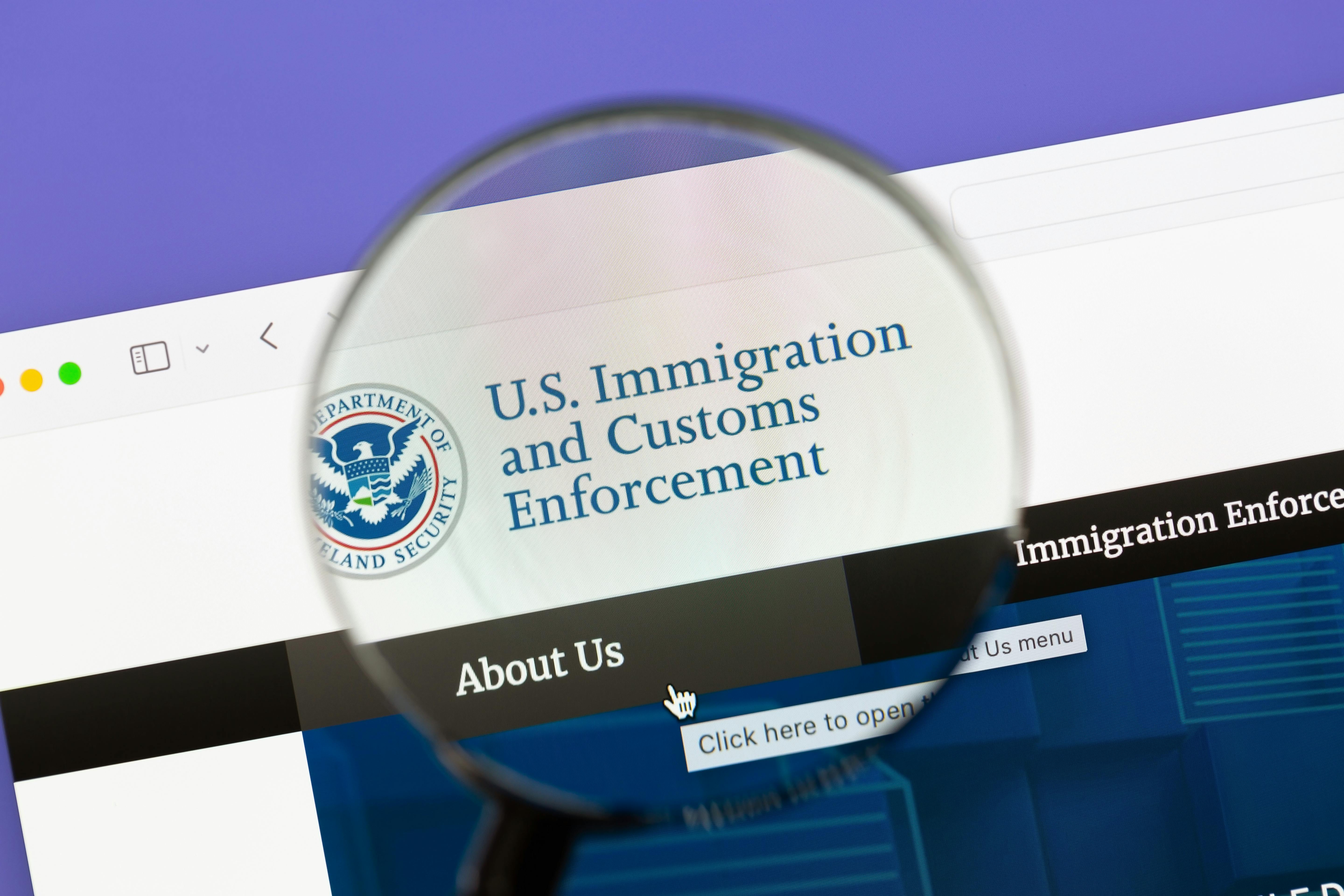 U.S. Immigration and Customs Enforcement webpage