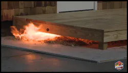 Fire started from under the deck. Oftentimes, wooden deck boards are not what ignites because embers blow off their surface pretty quickly. Embers that are blown between the decking can ignite framing or debris underneath. Fire started from under the deck. Oftentimes, wooden deck boards are not what ignites because embers blow off their surface pretty quickly. Embers that are blown between the decking can ignite framing or debris underneath.