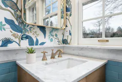A client asked Mountainwood Homes to remodel her small, boring old bathroom into a bold, fun, happy space—which they did! A client asked Mountainwood Homes to remodel her small, boring old bathroom into a bold, fun, happy space—which they did!