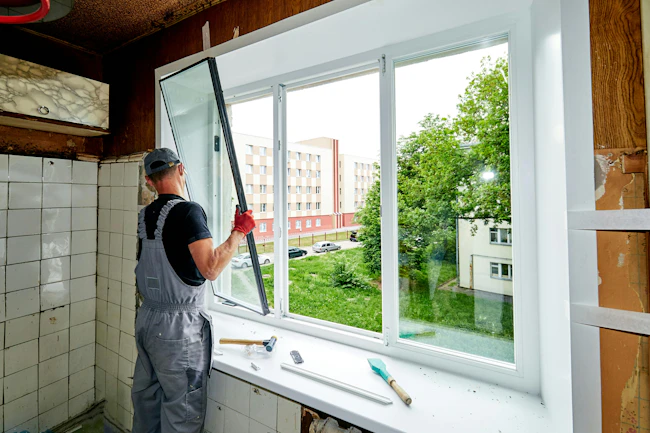 man installing a window